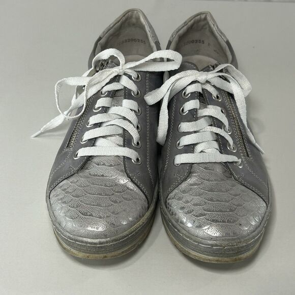 Remonte Shoes 39 Womens 8.5 Soft Sneakers Casual Gray Silver Leather Side Zip - Picture 2 of 7
